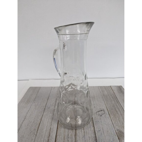 Owen Illinois Glass Pitcher Thumbprint Pattern 10" Tall Vintage - Picture 3 of 4